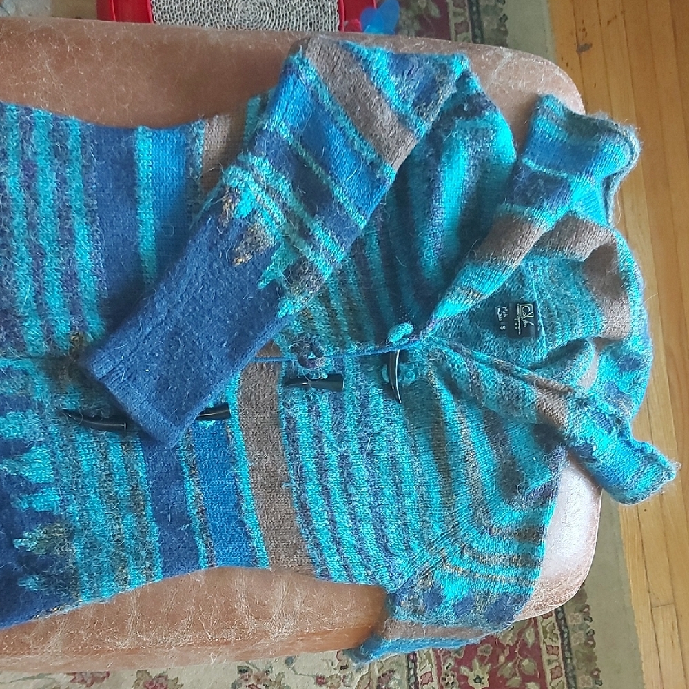 Cove Teal and Brown Knit Alpaca Wool Sweater Xs